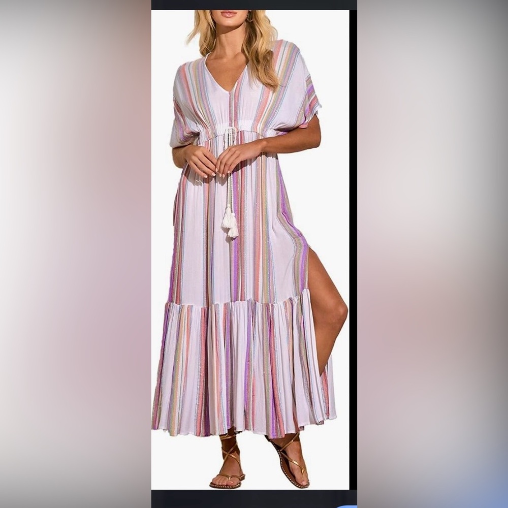 Elan Lorax Two-Tone Cover-Up Maxi Dress L White/Multi